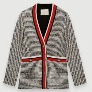 Maje Monochrome Cardigan with Red Trim